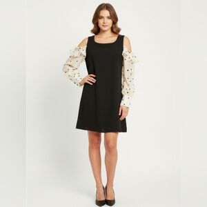 NEW Black Cold Shoulder Dress with Contrast Print Sleeves Sz 6